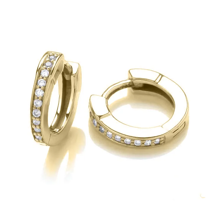 9ct Yellow Gold Diamond Hoop Earrings 
