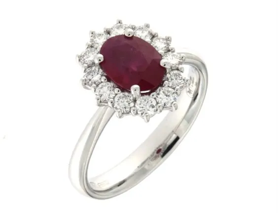 18ct White Gold Ruby & Diamond Cluster Ring 12727