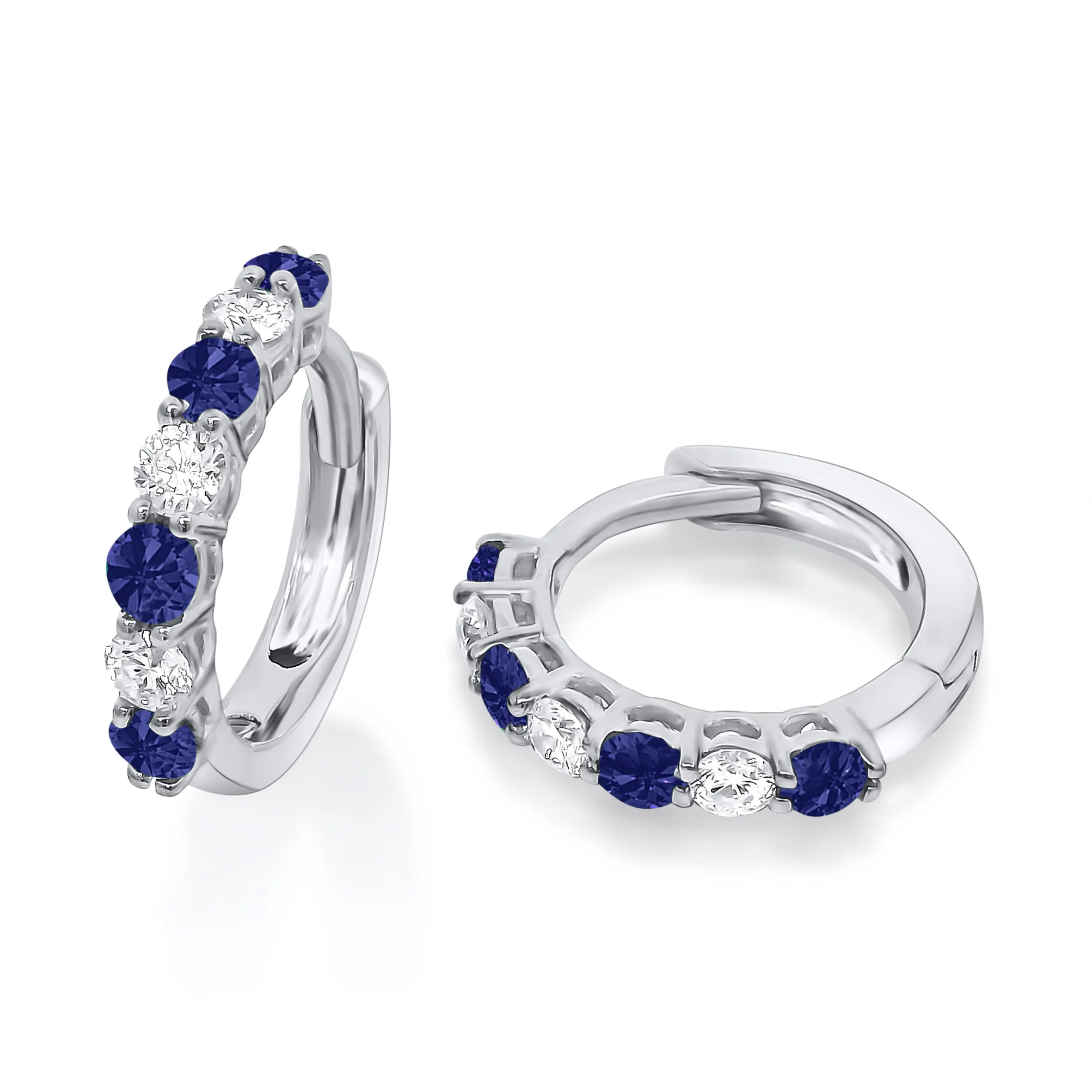9ct White Gold Sapphire & Diamond Huggy Earrings