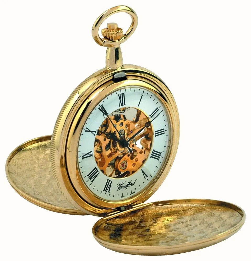 Woodford Gold Plated Full Hunter Skeleton Pocket Watch