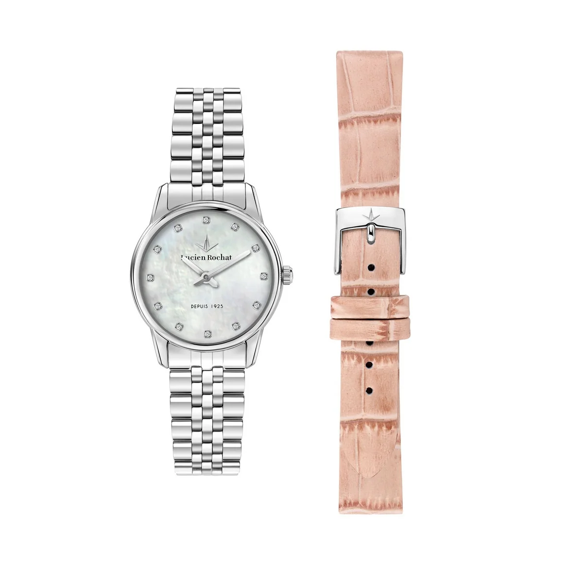 Lucien Rochat Gift Set Ladies Quartz Stainless Steel Mop Dial Bracelet Watch & Pink Strap R0453116501