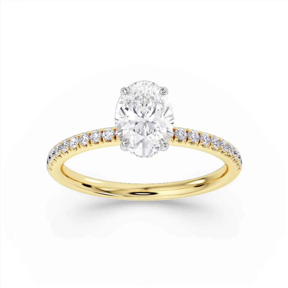 18ct Yellow Gold Laboratory Grown Diamond Oval Cut Engagement Ring With Diamond Set Shoulders 22042