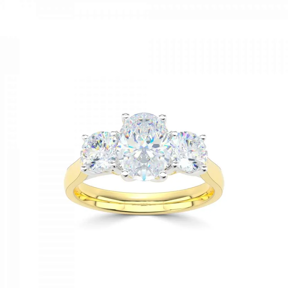 18ct Yellow Gold Oval And Round Three Stone Natural Diamond Engagement Ring
