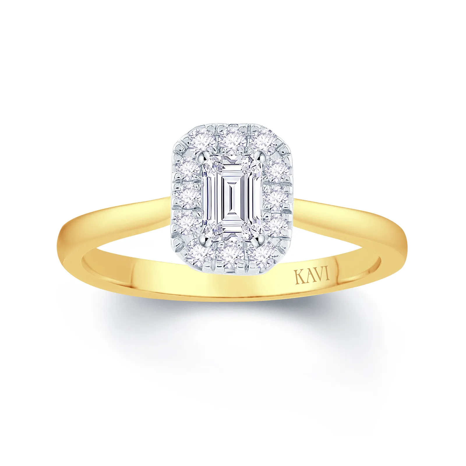 18ct Yellow Gold Emerald Cut Halo Style Engagement Ring 19995