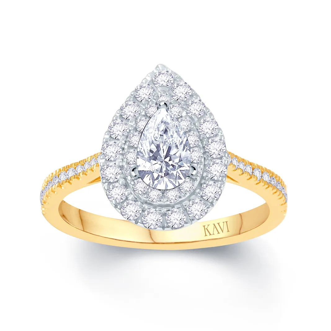 18ct Yellow Gold Double Halo Pear Shape Natural Diamond Engagement Ring 20009