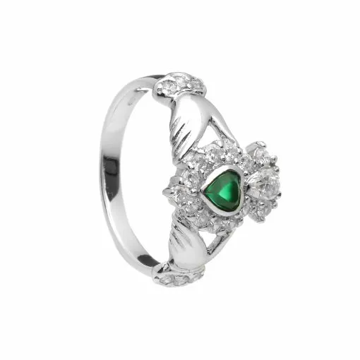 Sterling Silver Stone Set Claddagh Ring Cz