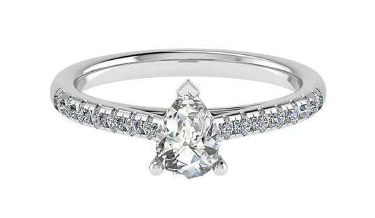 Platinum Pear Shape Diamond Engagement Ring With Diamond Set Shoulders 15561