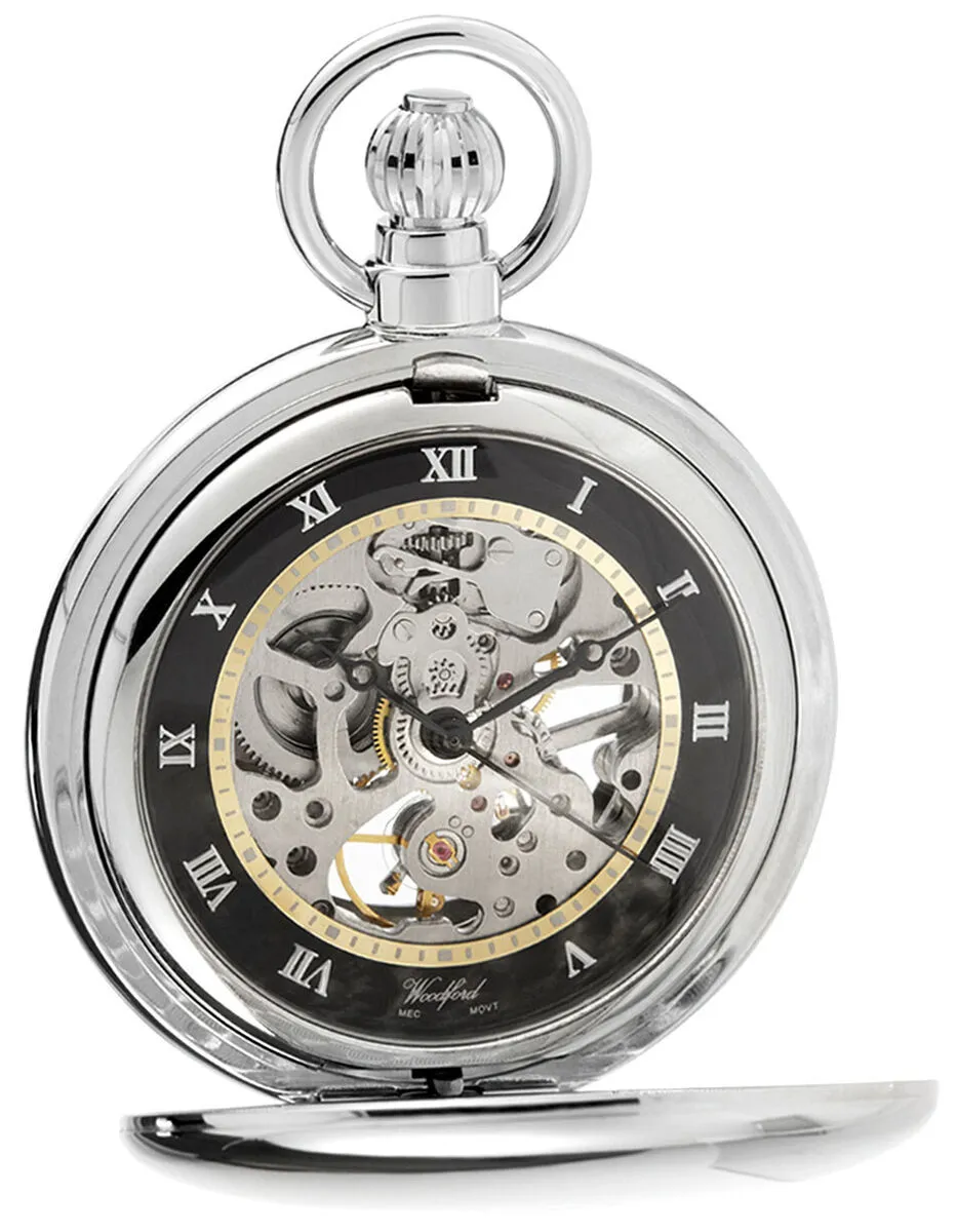 Woodford Full Hunter Skeleton Pocket Watch And Chain 