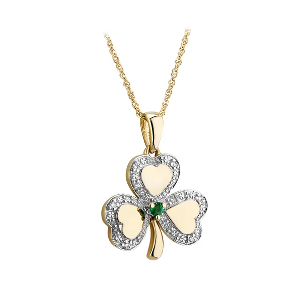 9ct Emerald & Diamond Shamrock Pendant