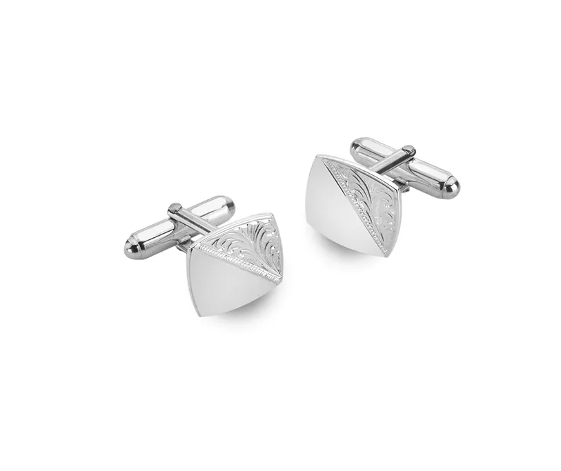Sterling Silver Half Engraved Cushion Cufflink