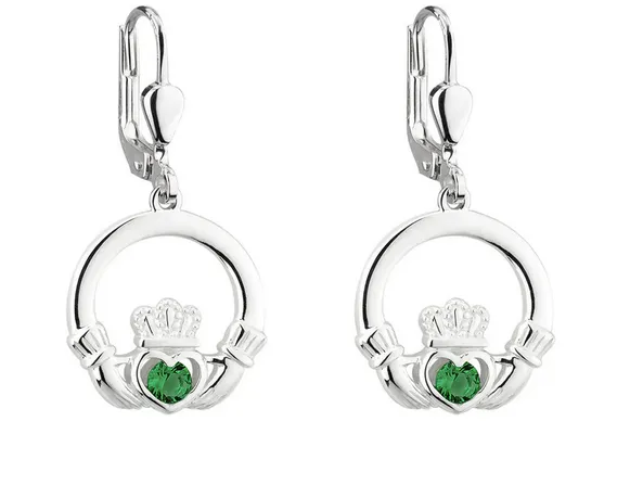 Sterling Silver Claddagh Cz Drop Earrings