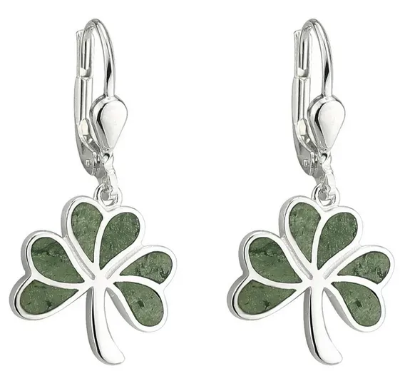 Sterling Silver Connemara Marble Shamrock Drop Earrings
