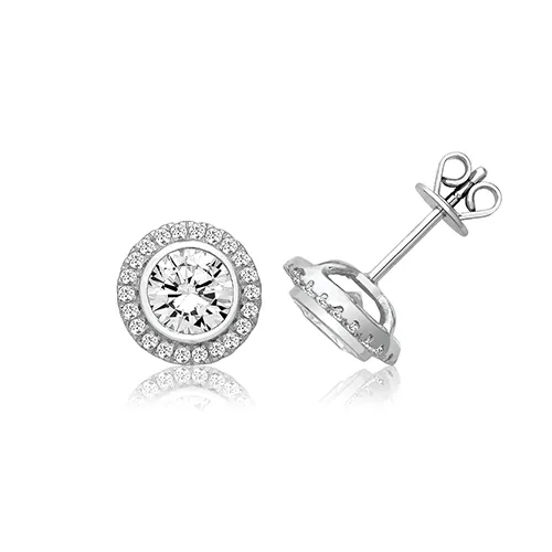 Sterling Silver Bezel Set Halo Style Round Cz Studs