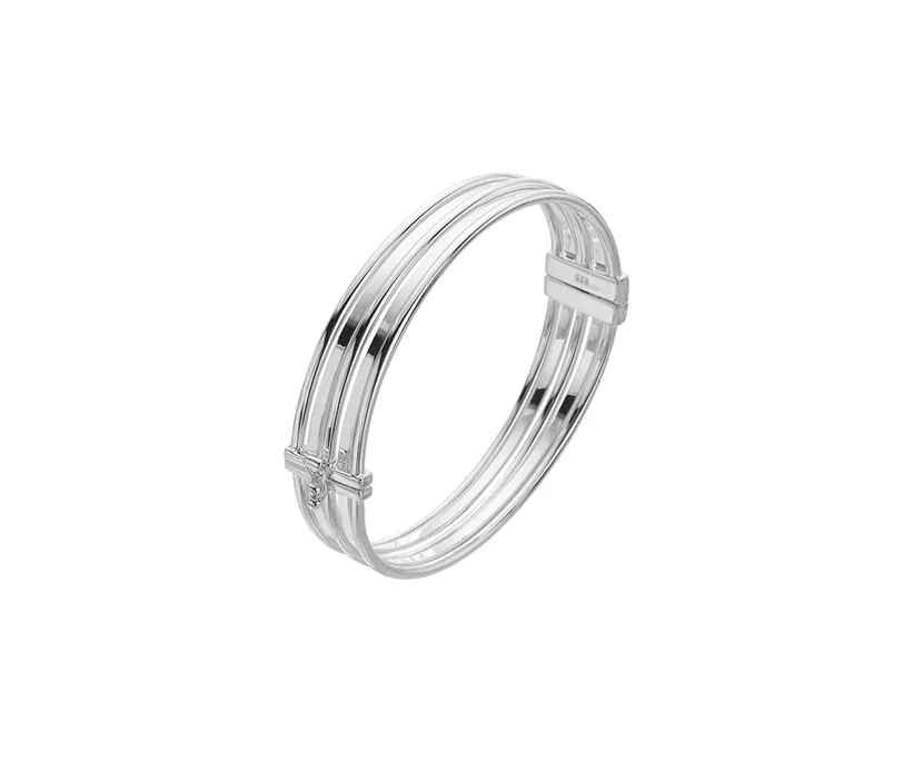 Sterling Silver Striated High Polish Hinged Bangle
