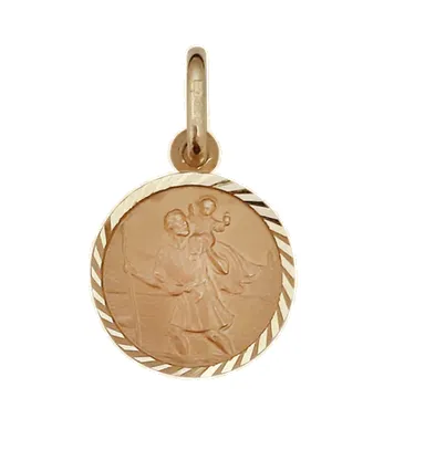 9ct Yellow Gold 12mm St Christopher Medal On Chain