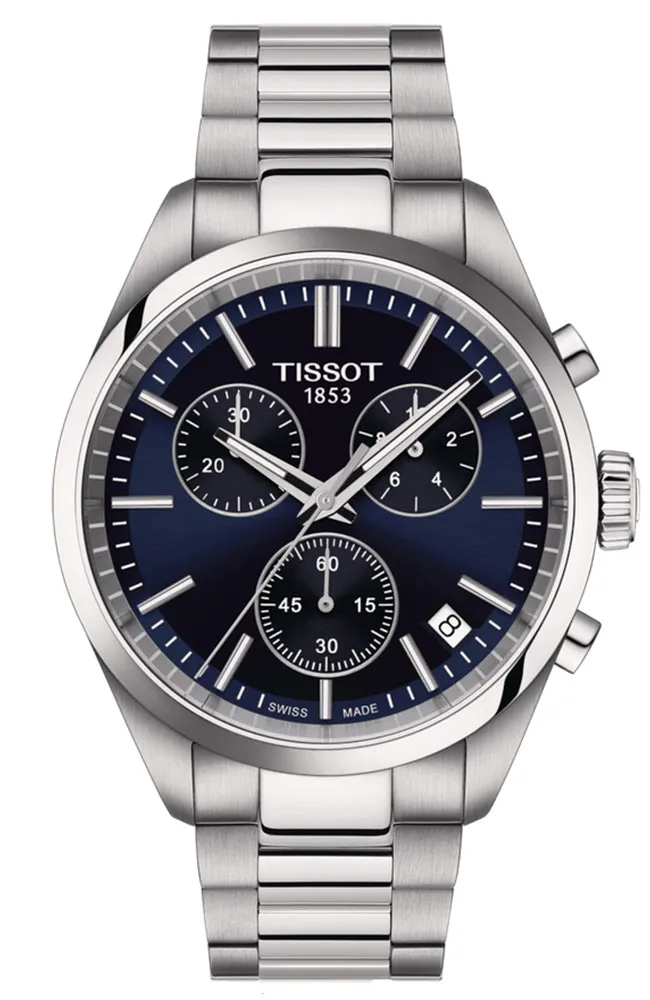 Tissot Pr100 Chronograph Silver Stainless Steel Bracelet Blue Dial T1504171104100
