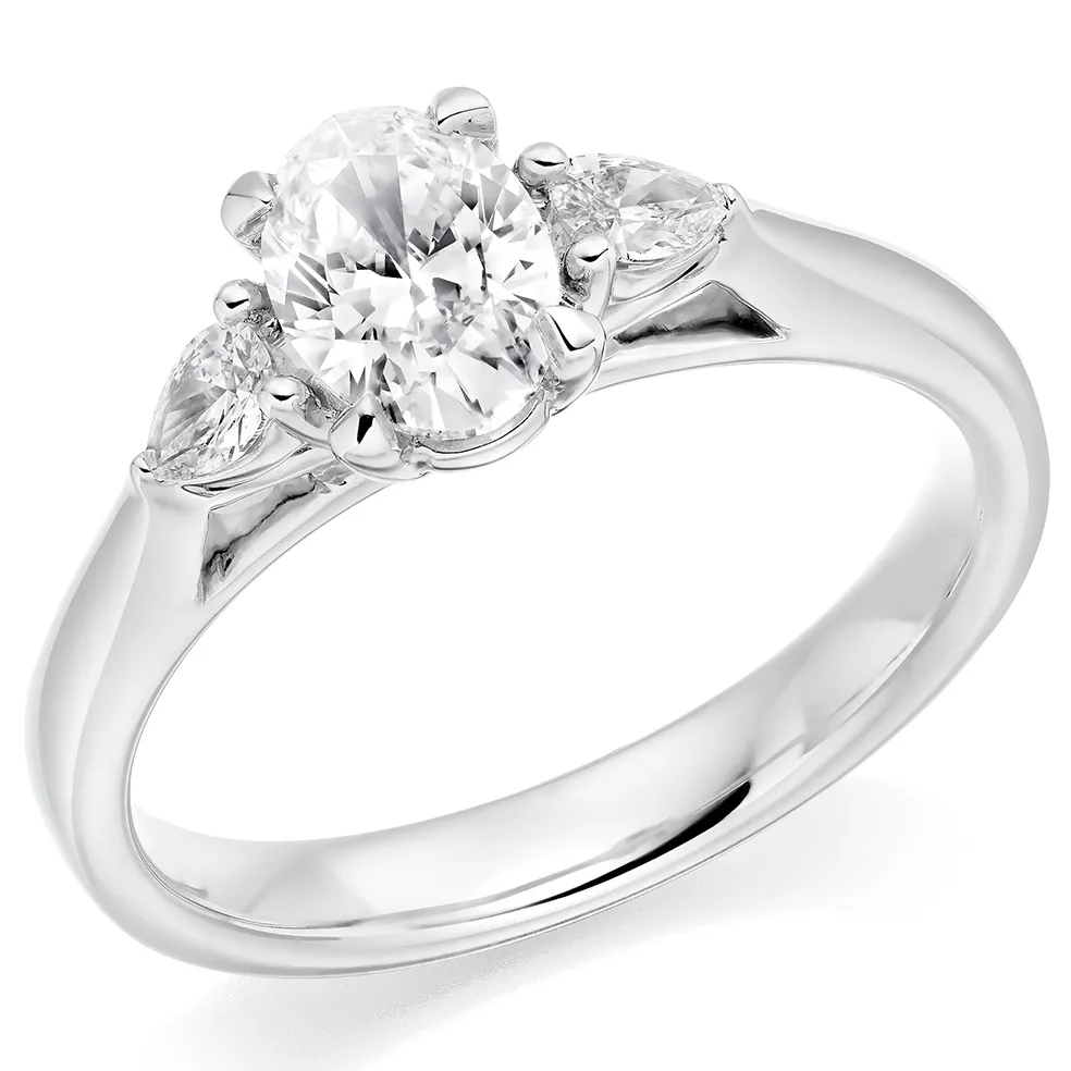 Platinum Three Stone Oval And Pear Natural Diamond Engagement Ring 22771