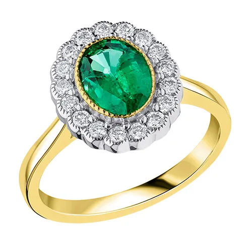 18ct Yellow Gold Emerald And Diamond Cluster Ring 19989